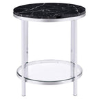 Acme Virlana Round Faux Marble Top End Table With Metal Base In Black And Chrome