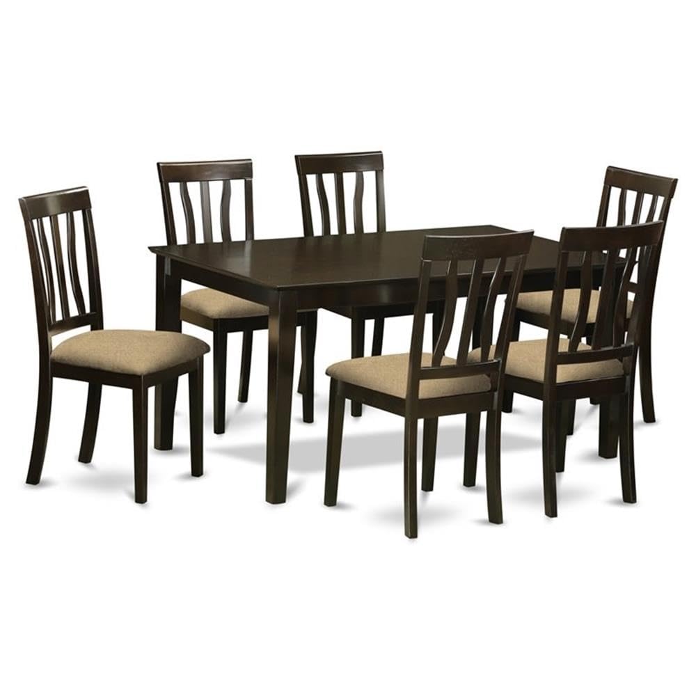 East West Furniture CAAN7-CAP-C 7 Piece Dining Room Furniture Set Consist of a Rectangle Kitchen Table and 6 Linen Fabric Upholstered Dining Chairs, 36x60 Inch, Cappuccino