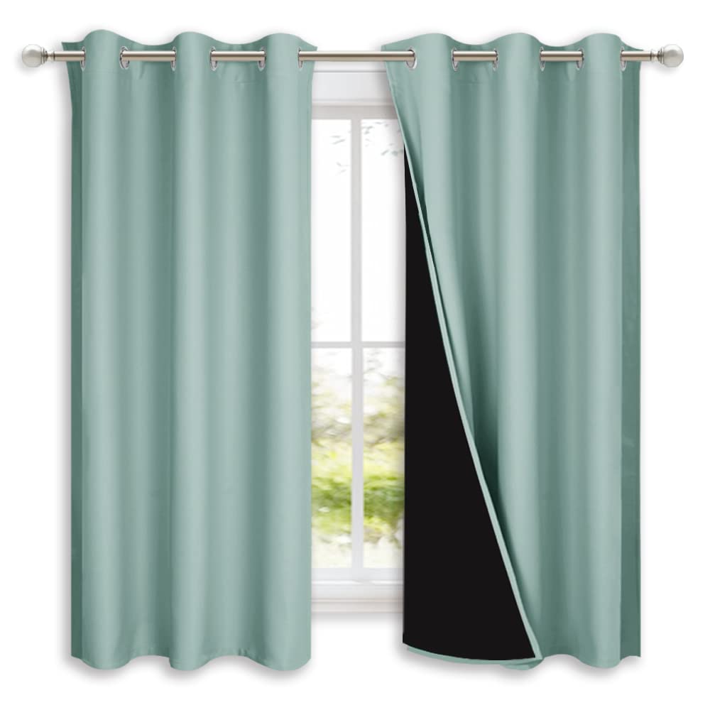 NICETOWN Aqua Blue 100% Blackout Lined Curtains, 2 Thick Layers Completely Blackout Window Treatment Panels Thermal Insulated Dr