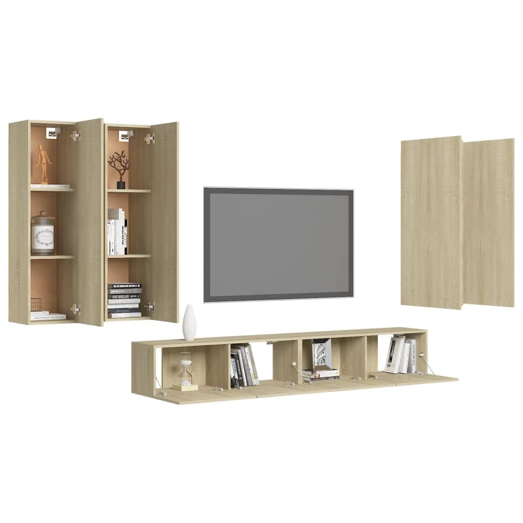 vidaXL TV Cabinet Set 6 Piece Living Room Bedroom Furniture HiFi Stereo Cabinet TV Stand Media Unit Entertainment Center Engineered Wood Sonoma Oak