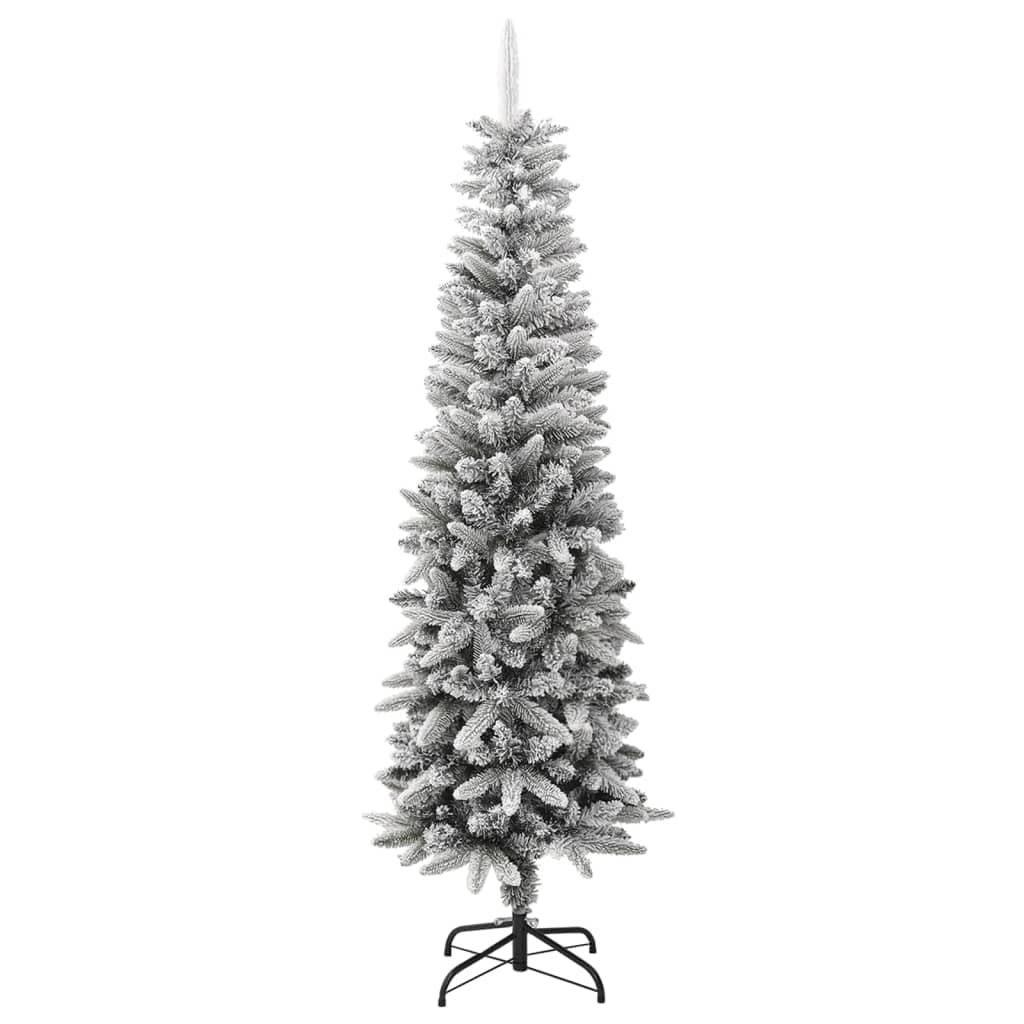 vidaXL Lifelike Artificial Slim Christmas Tree with Flocked Snow - 6 ft PVC&PE, Easy Assembly, Sturdy Steel Stand - Festive Holiday Decor for Any Space