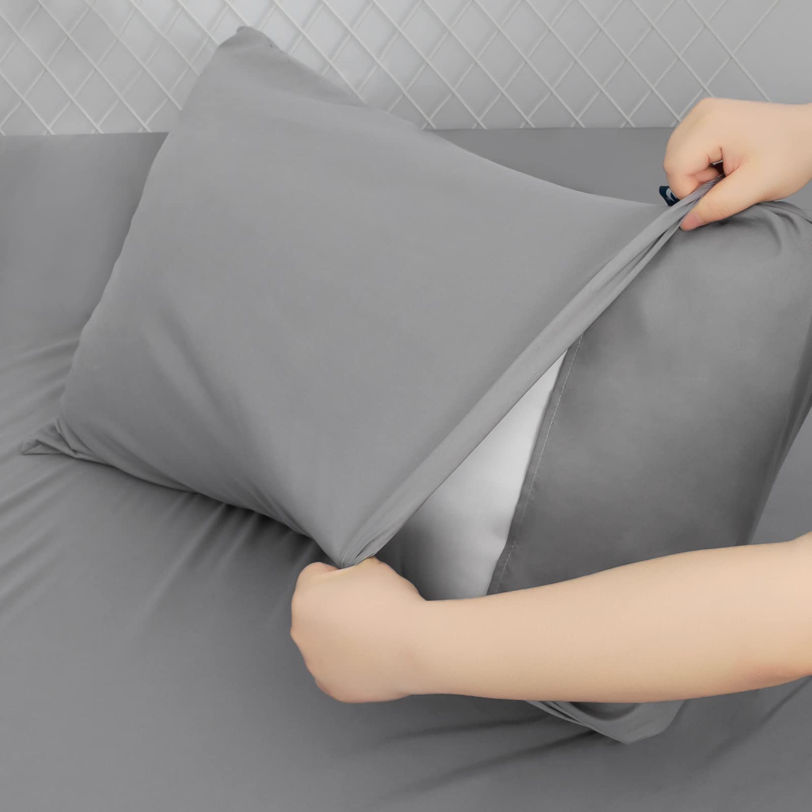 Moonsea Twin Xl Sheet Sets Deep Pocket - 3Piece Extra Long Twin Sheets For Drom Room Essentials - Twin Xl Sheets With Side Pocket - Easily Fits 16 In To 24 In Pillow Top Bed Mattress(Grey)