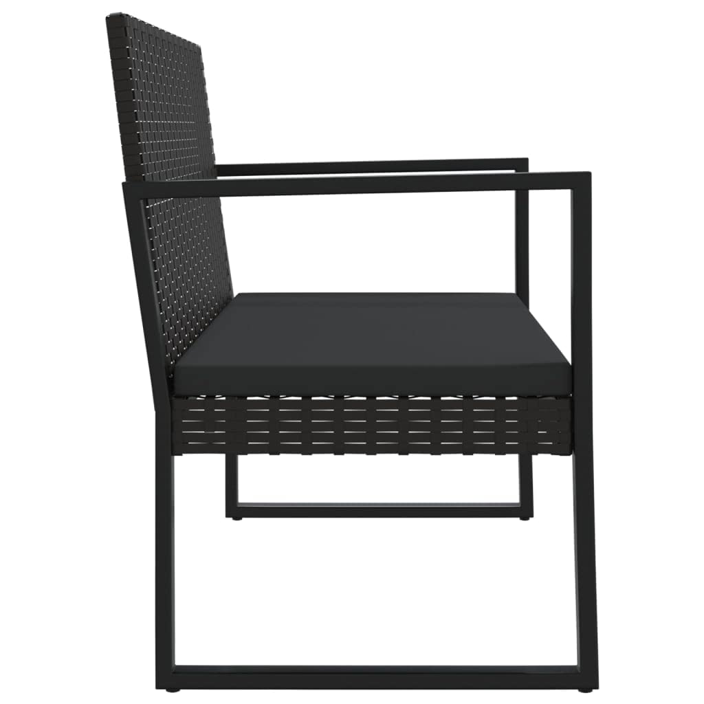 vidaXL Modern Patio Bench with Black Cushions | 41.7" Wide | Durable PE Rattan Outdoor Furniture | Powder-Coated Steel Frame | Comfortable Foam Cushions Included