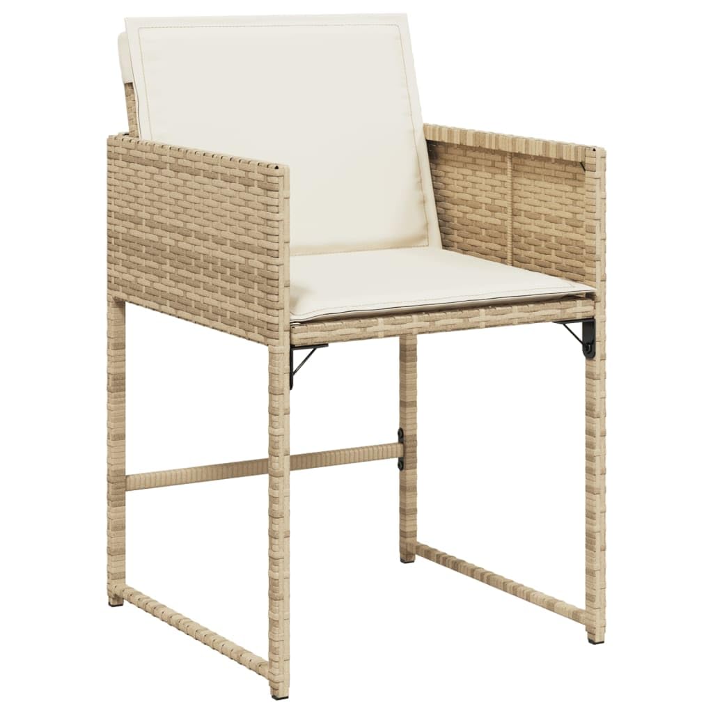 vidaXL - 9 Piece Patio Dining Set with Cushions - Beige Poly Rattan - for Garden, Backyard, Patio - Space-Saving with Flap Backrest, Removable Covers - Acacia Wood Table - UV and Weather Resistant
