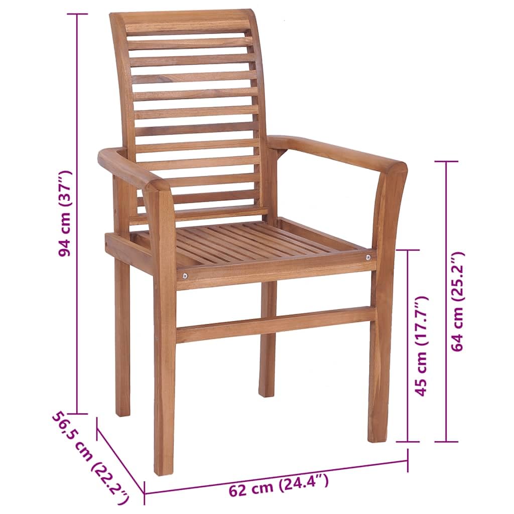 vidaXL Patio Dining Chairs 2 Pcs with Taupe Cushions - Solid Teak Wood Stacking Garden/Indoor Slatted Seats