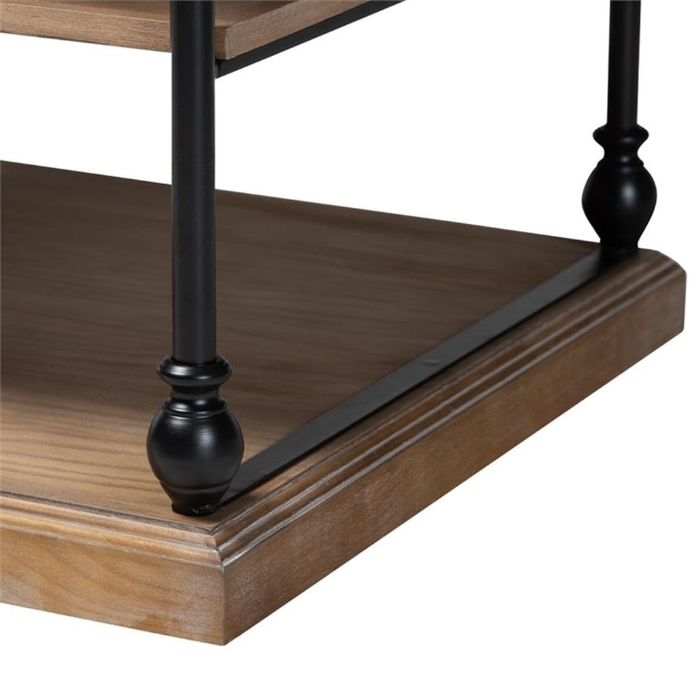Baxton Studio Sebastian Greywashed Wood and Black Metal 3-Tier End Table