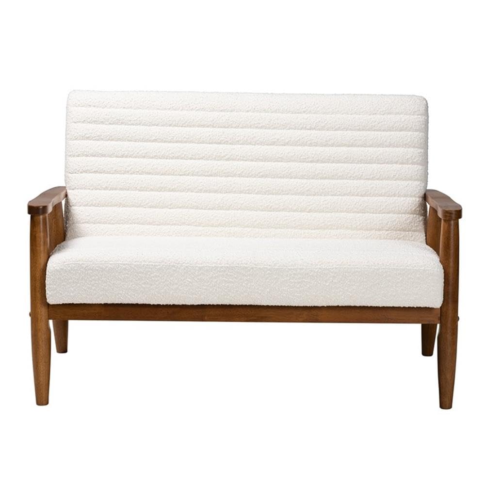 Baxton Studio Stratton Mid-Century Modern Cream Boucle Fabric and Walnut Brown Finished Wood Loveseat Walnut Brown/WhiteMaterial