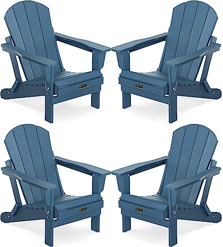 Serwall Foldable Adirondack Chair Set Of 4 For Patio Garden Outdoors Fire Pit-Ocean Blue