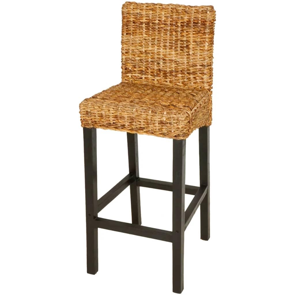 vidaXL Set of 2 Bar Stools – Rustic and Elegant Design, Dark Brown Color, Crafted from Mango Wood and Abaca Material, Measuring 17.7 x 17.3 x 43.7 inches