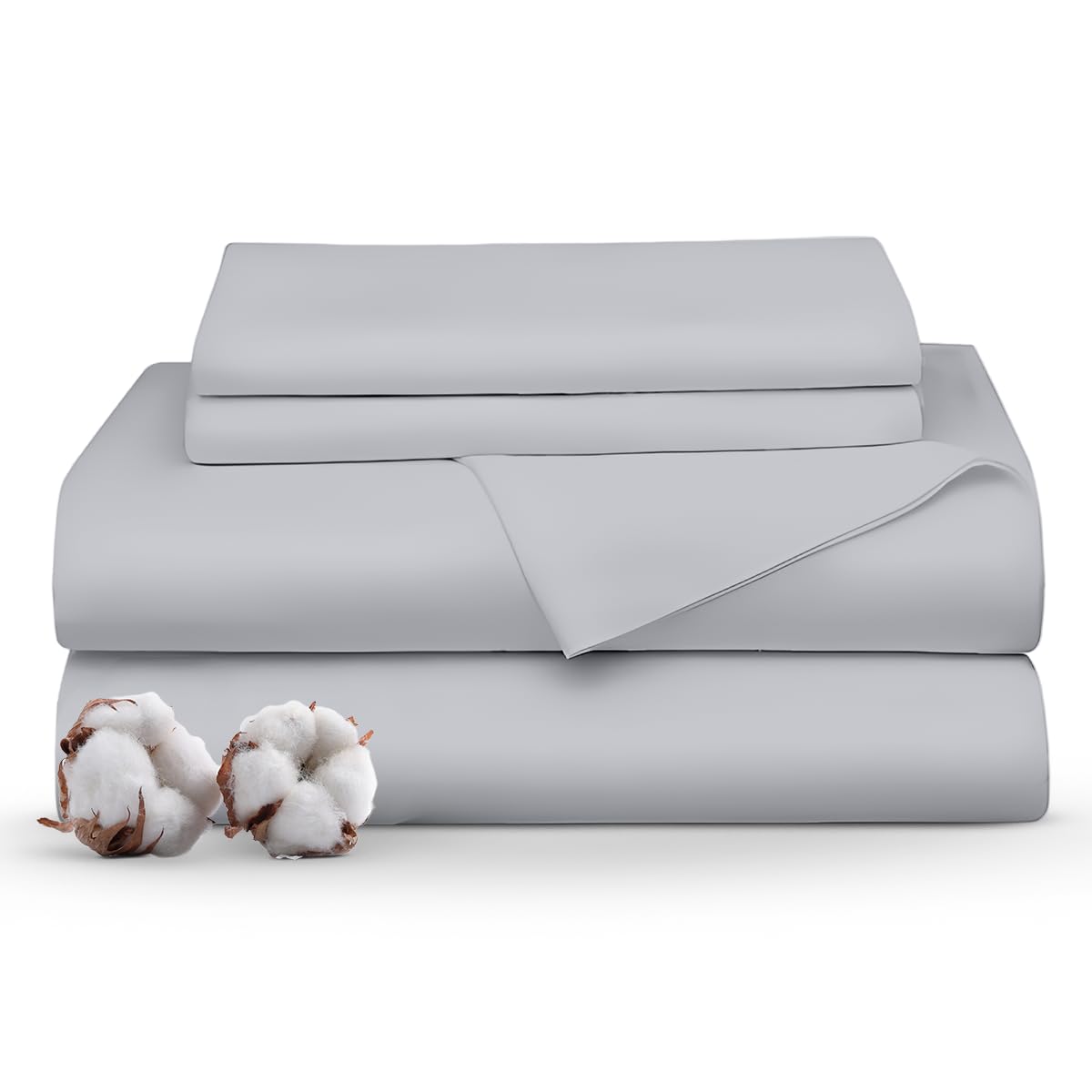 Minor Monkey California King Sheet Sets 100% Egyptian Cotton 1000 Thread Count Light Grey Bed Sheets For Cal King Size Bed 4 Pie