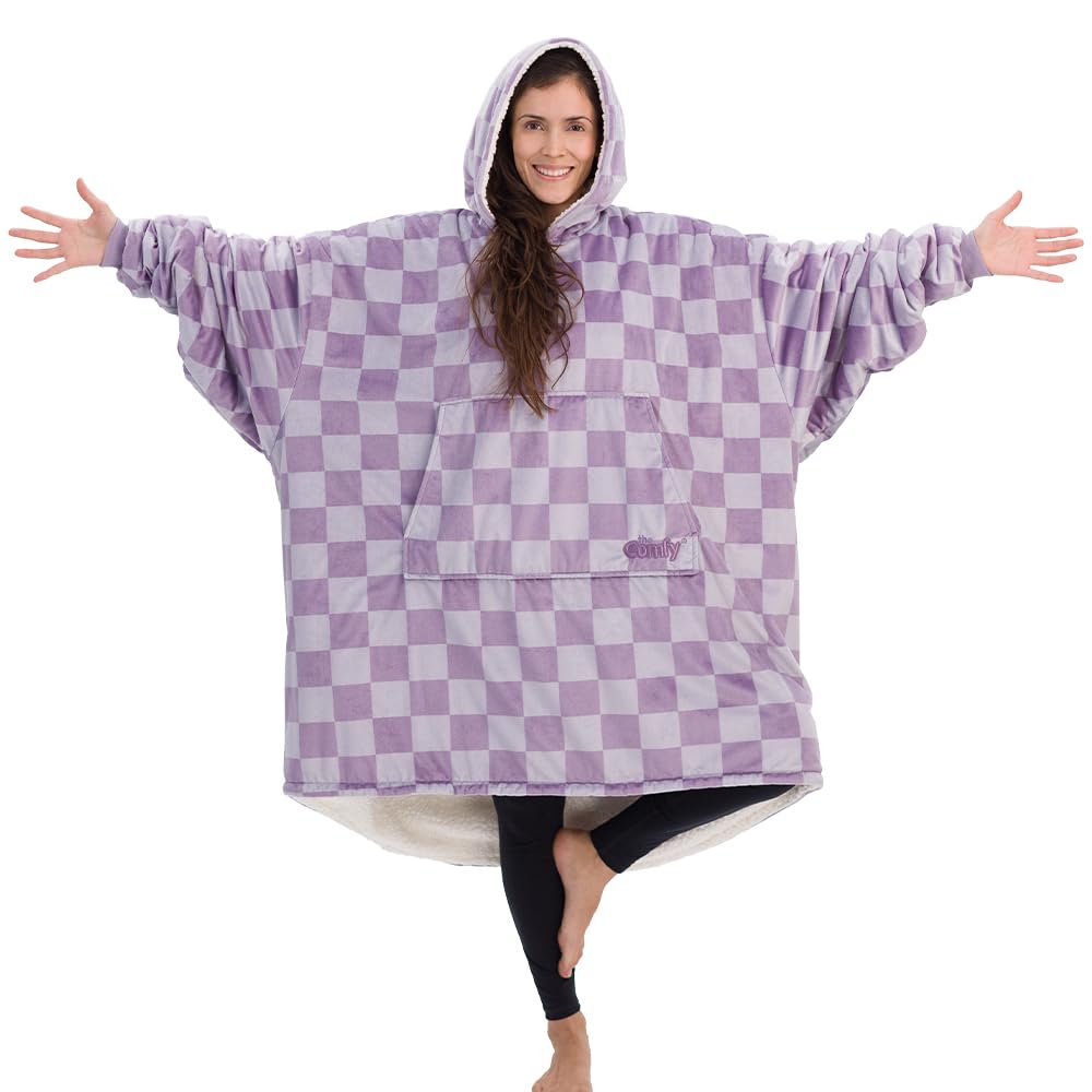 The Comfy Original | Oversized Microfiber & Sherpa Wearable Blanket, Seen On Shark Tank, One Size Fits All (Purple Checkered)