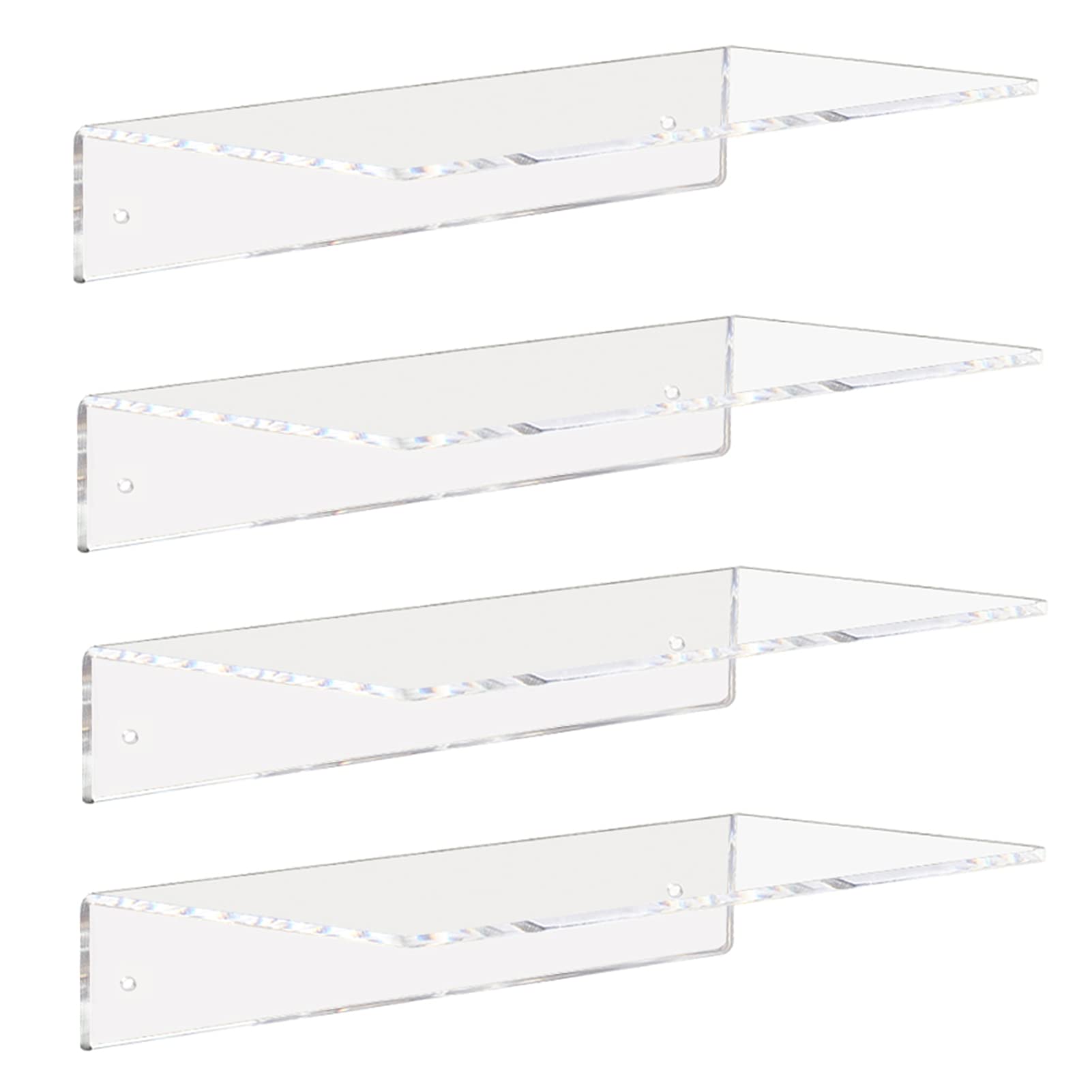 Weiai Clear Acrylic Shelves 12 Inch, Floating Wall Mounted Shelf for Wall Storage, Set of 4