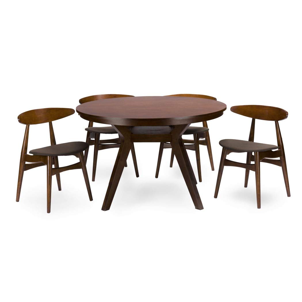 Baxton Studio Flamingo Dining Set Dark Walnut Wood 5-Piece Dining Set