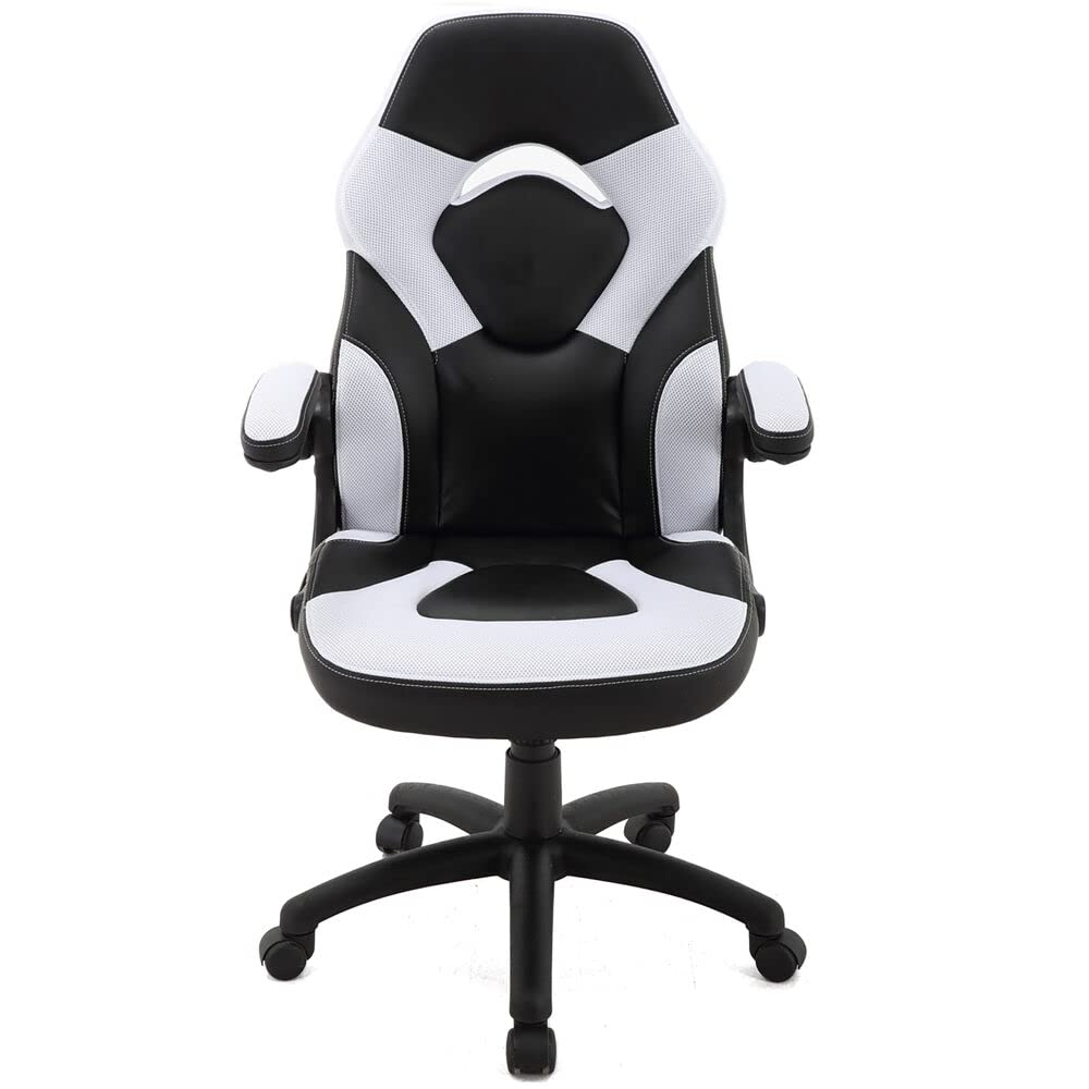 Hanover Commando Ergonomic Racer Gaming Chair, Height Adjustable Gas Lift, Tilt Recline, Padding, White & Black