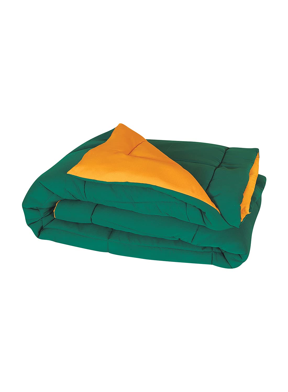 Home9Ine Polyester Reversible Microfiber Quilted Comforter For Double Bed (Dark Green And Yellow, 200 Gsm) King Size 90X100 Inch