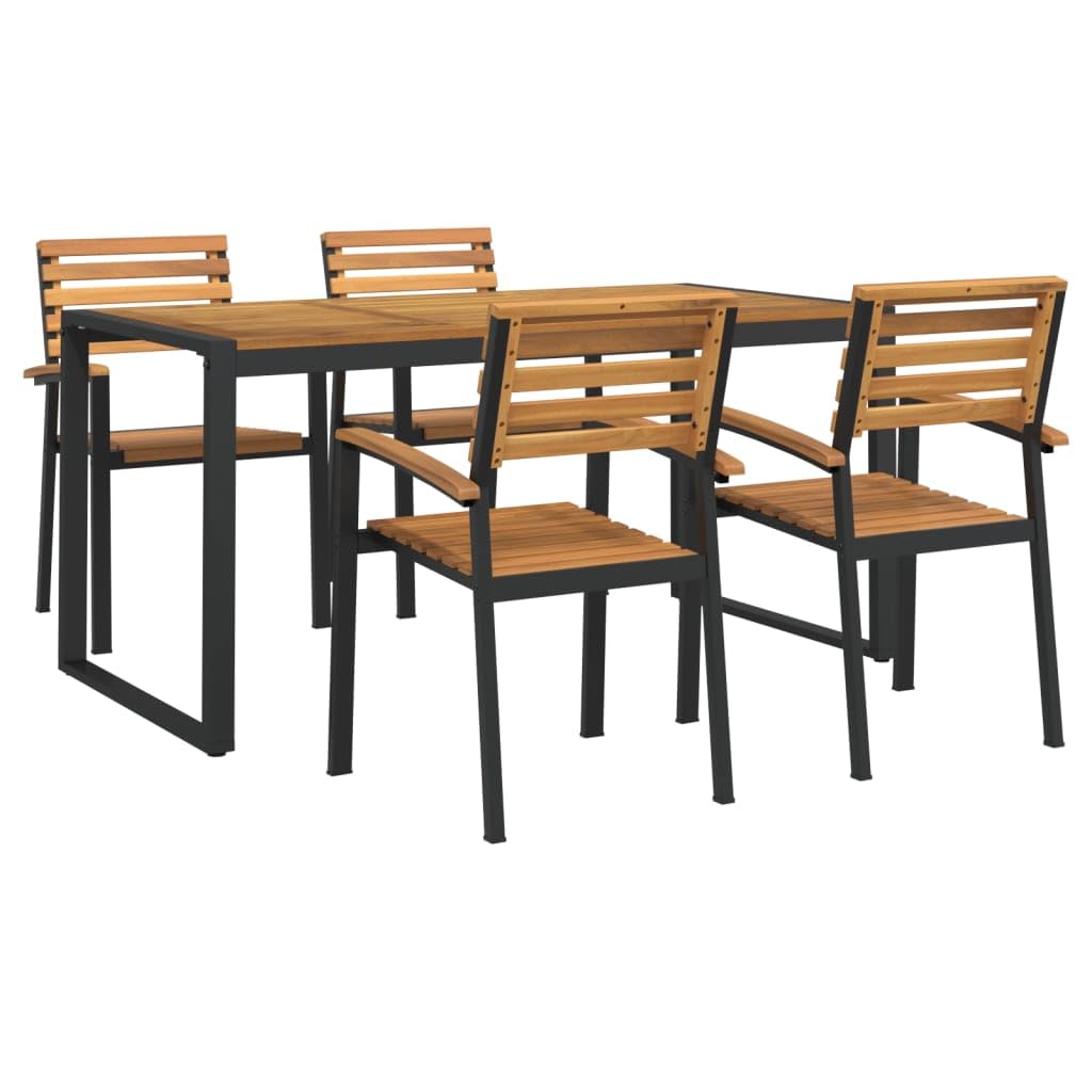 vidaXL Patio Dining Set 5 Piece, Outdoor Dining Set for Porch Garden, Dining Set Outdoor Table and Chair with Armrests, Solid Wood Acacia and Metal