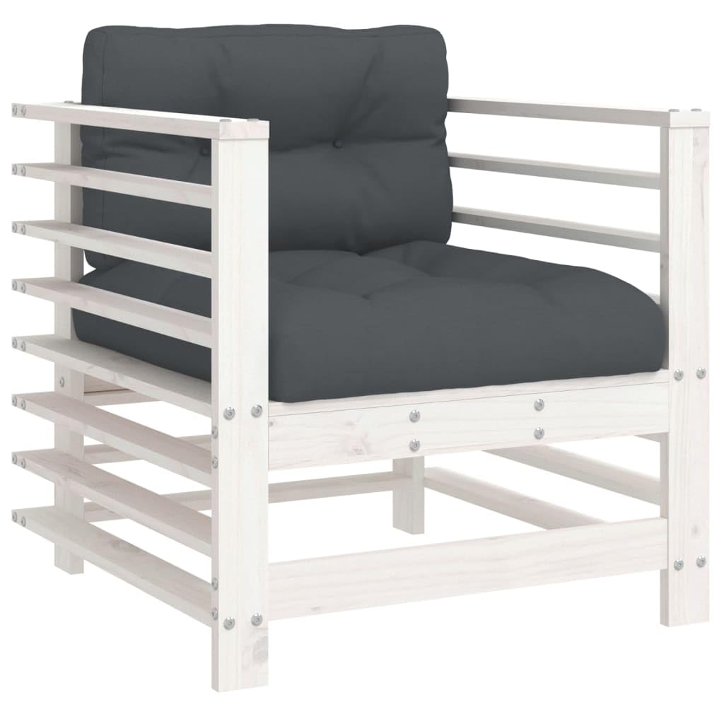 vidaXL Solid Pine Wood Patio Chairs with Cushions - White, Slatted Design with Comfortable Seat Experience, Ideal for Garden, Patio, or Terrace