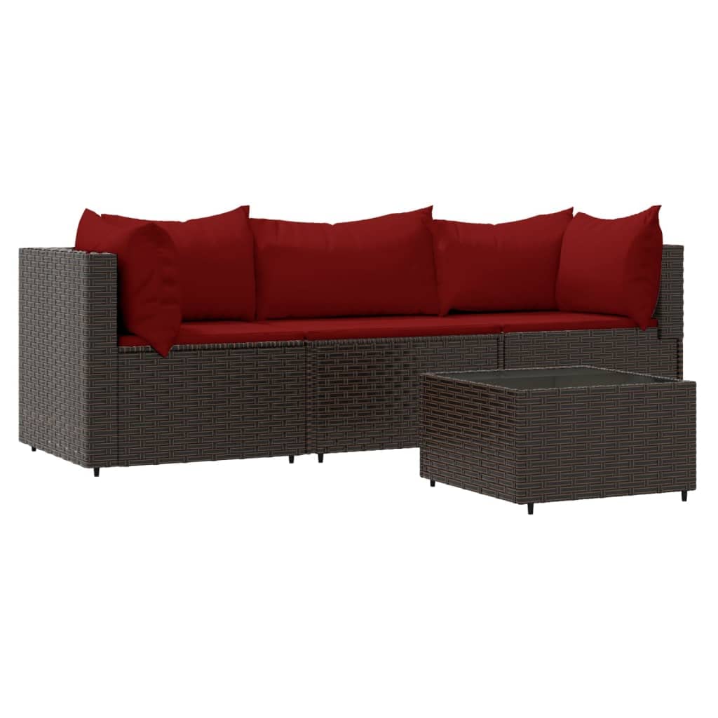 vidaXL 4 Piece Patio Lounge Set, Brown Poly Rattan, Powder-Coated Steel Frame, Ideal for Outdoor use, Quick Assembly, Adjustable feet, Cushions Included