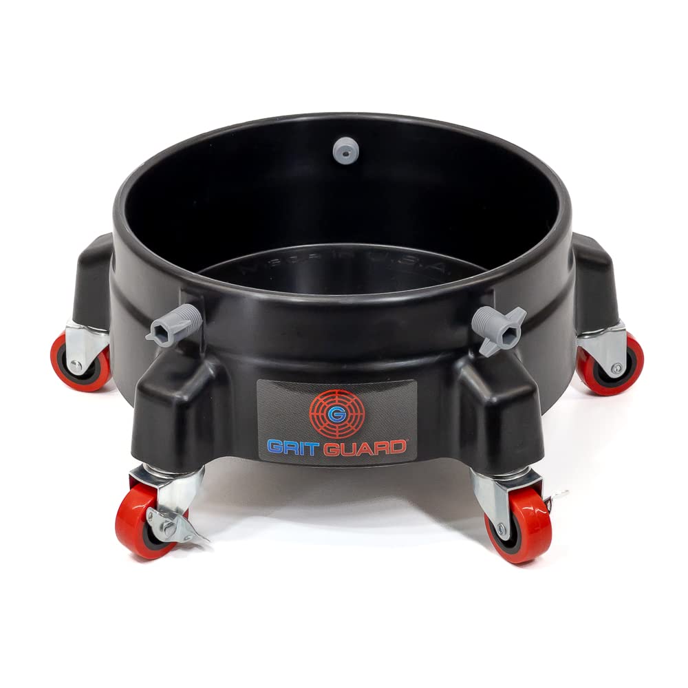 GRIT GUARD Bucket Dolly with Wheels - Rolling Detailing Wash Bucket with 5 Wheels and 2 Locking Casters Compatible with 2.5, 4, 