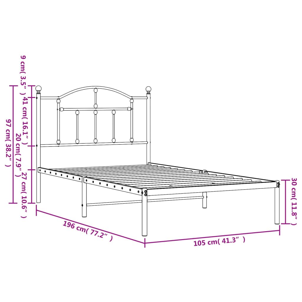 vidaXL Modern Steel Bed Frame with Headboard - Robust Construction, Breathable Support, Extra Storage Space, Back Support