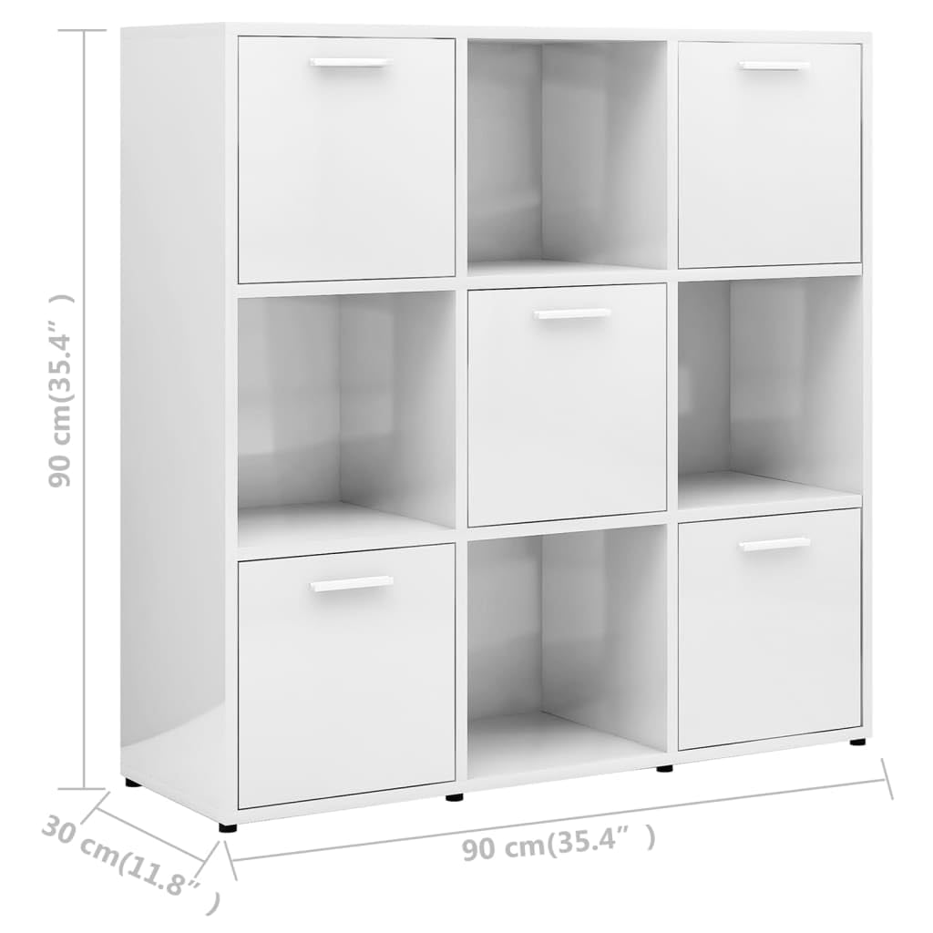 vidaXL Book Cabinet, Book Cabinet with 5 Doors Bookcase, Storage Shelf for Living Room, Shelving Unit, Modern, High Gloss White Engineered Wood