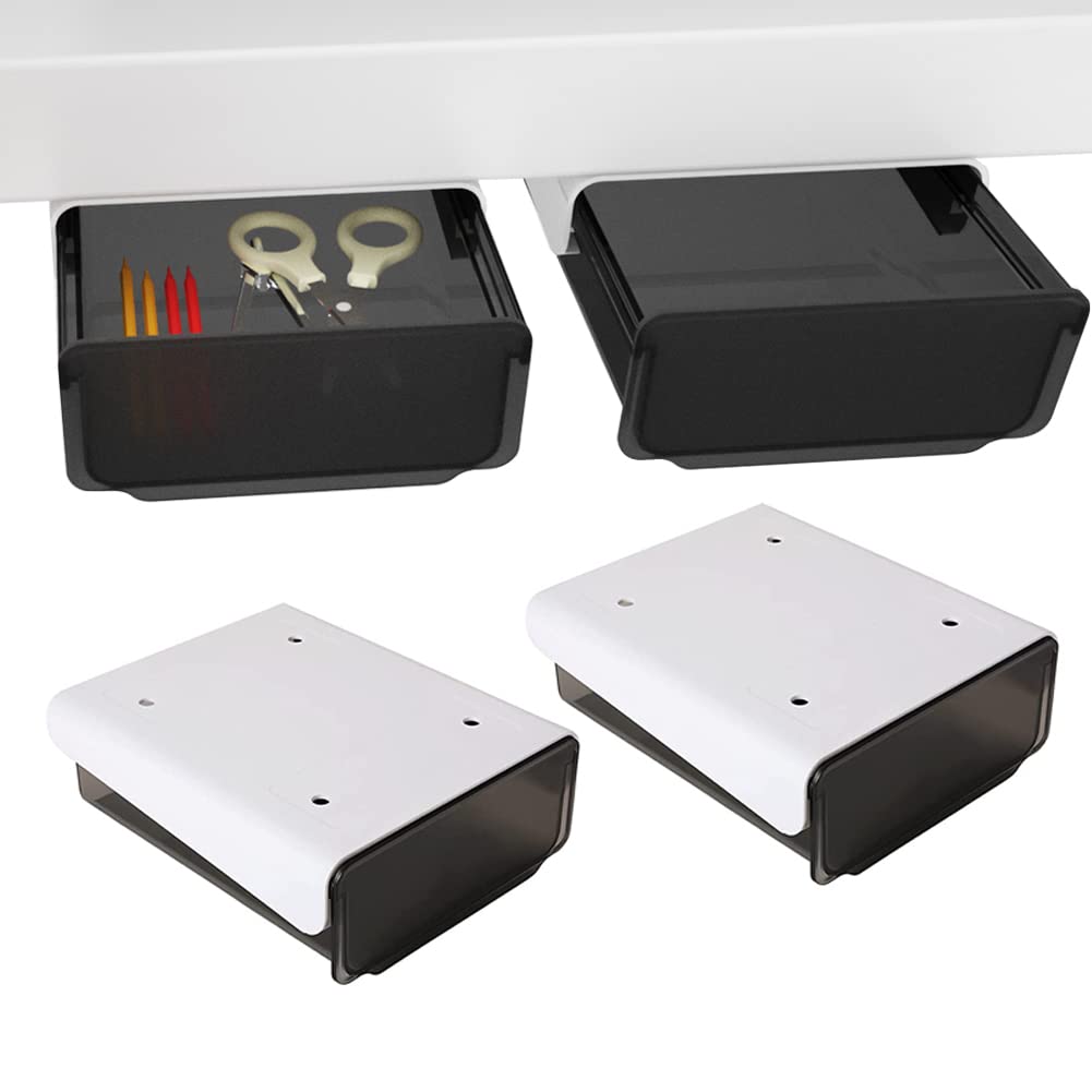 Cozywell Adhesive Drawer Under Desk Storage 2Pack, Hiden Under Desk Drawer Slide-Out, Add-On Drawer Under Desk For Home Office P