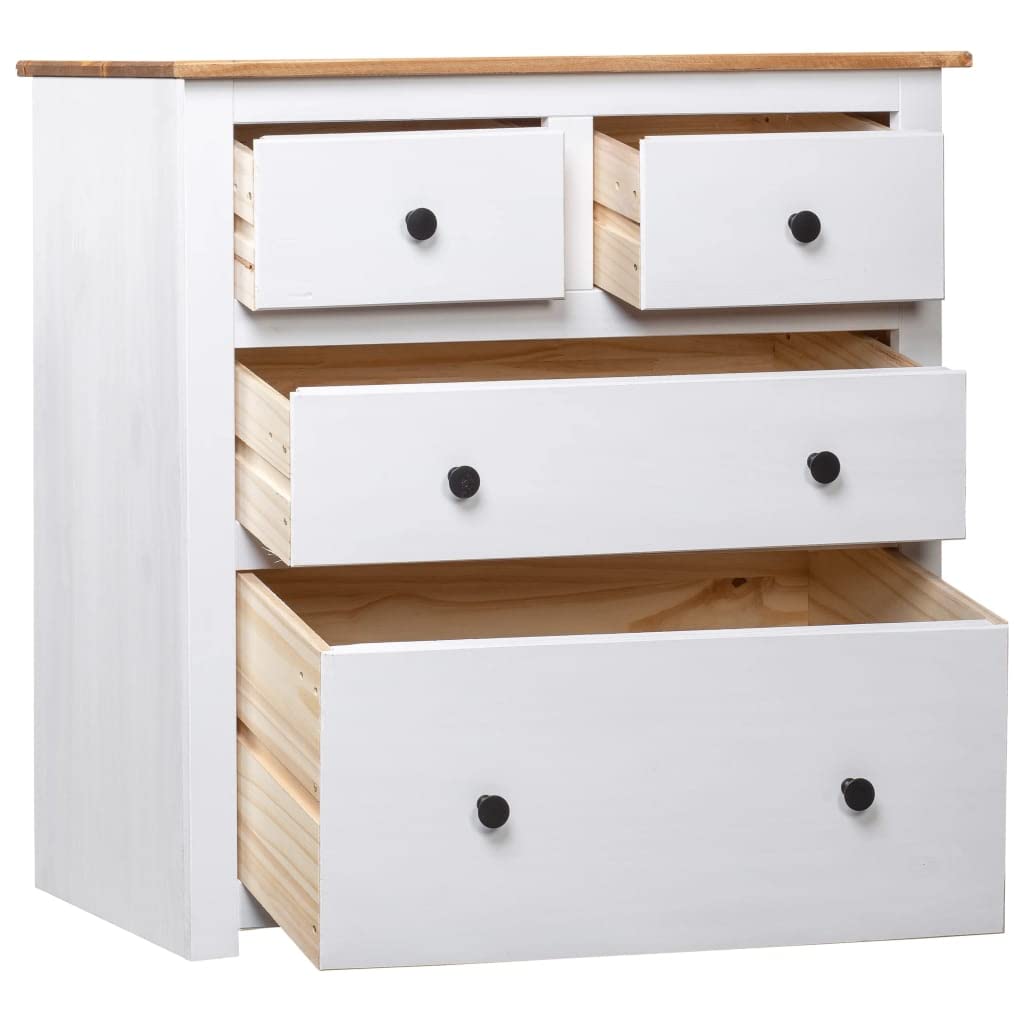 vidaXL Pinewood Sideboard Panama Range with 4 Drawers - White, 31.5"x15.7"x32.7" - Scandinavian Style Wooden Cabinet