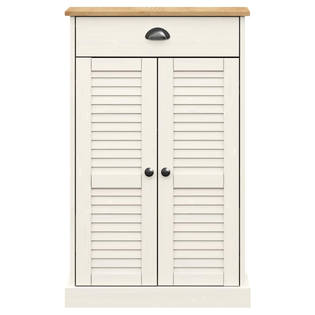 vidaXL White Shoe Cabinet with Doors - Solid Pine Wood Shoe Storage with 2 Shelves, 1 Drawer, Metal Handles, and Shutter Design - Dimensions 23.6&quot; x 13.8&quot; x 37.8&quot; for Entryway or Bedroom