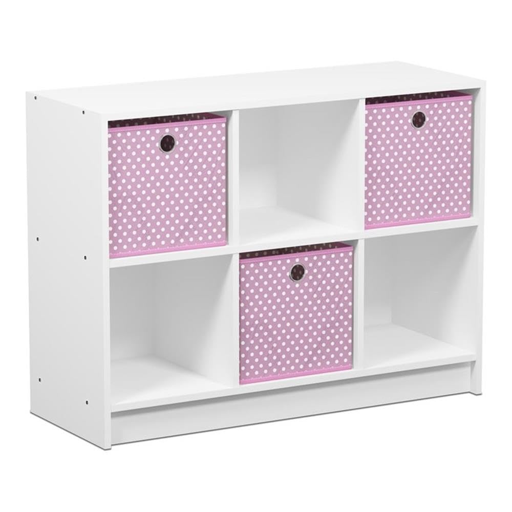 Furinno Basic 3X2 Cube Storage Bookcase Organizer With Bins, White/Light Pink