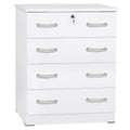 Better Home Products Cindy 4 Drawer Chest Wooden Dresser with Lock in White