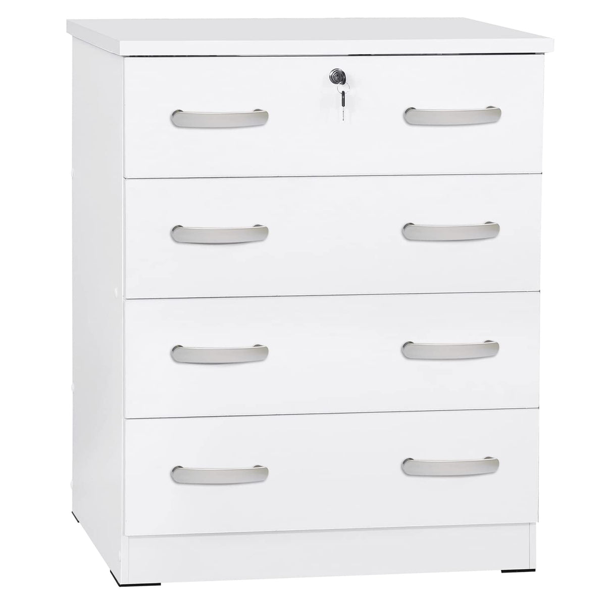 Better Home Products Cindy 4 Drawer Chest Wooden Dresser with Lock in White