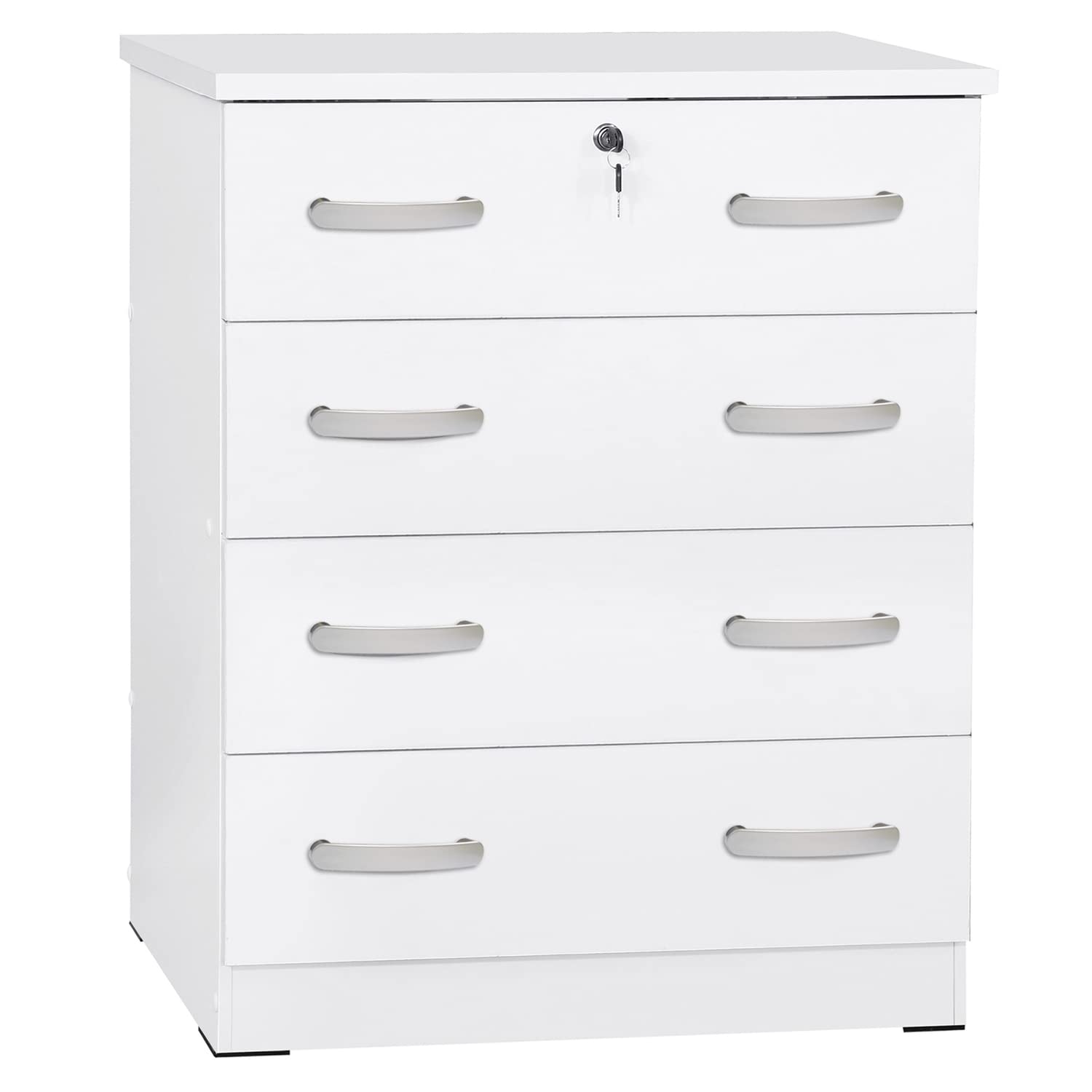 Better Home Products Cindy 4 Drawer Chest Wooden Dresser with Lock in White