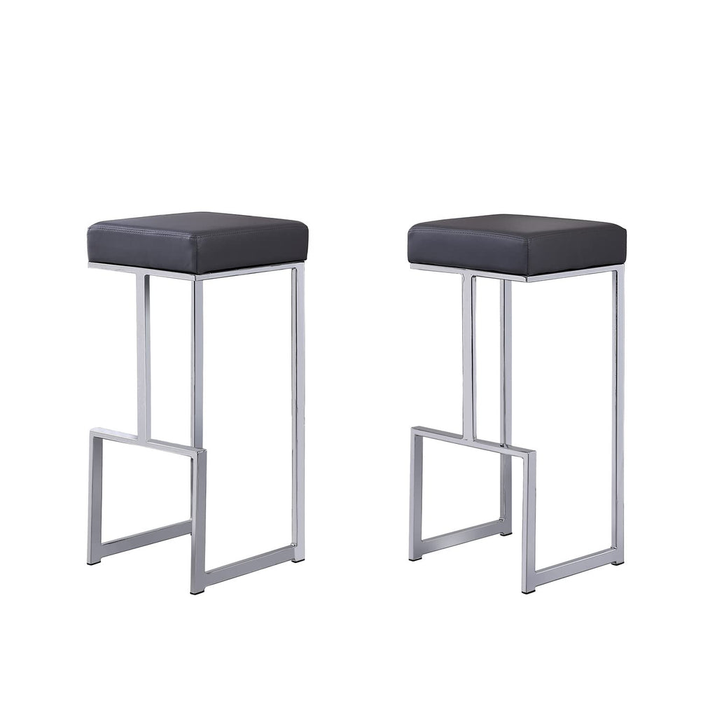 Best Master Furniture Dorrington Faux Leather Backless Bar Stool in Gray/Silver (Set of 2)