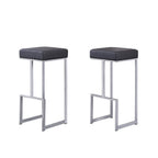 Best Master Furniture Dorrington Faux Leather Backless Bar Stool in Gray/Silver (Set of 2)