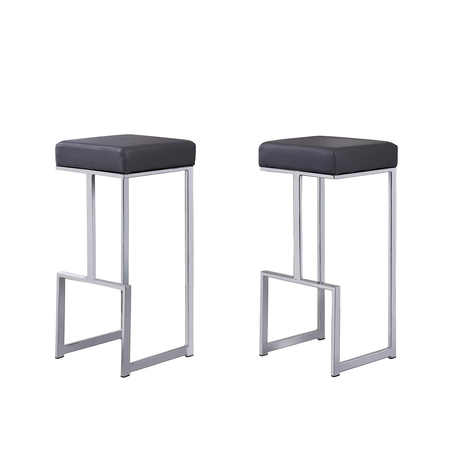 Best Master Furniture Dorrington Faux Leather Backless Bar Stool in Gray/Silver (Set of 2)
