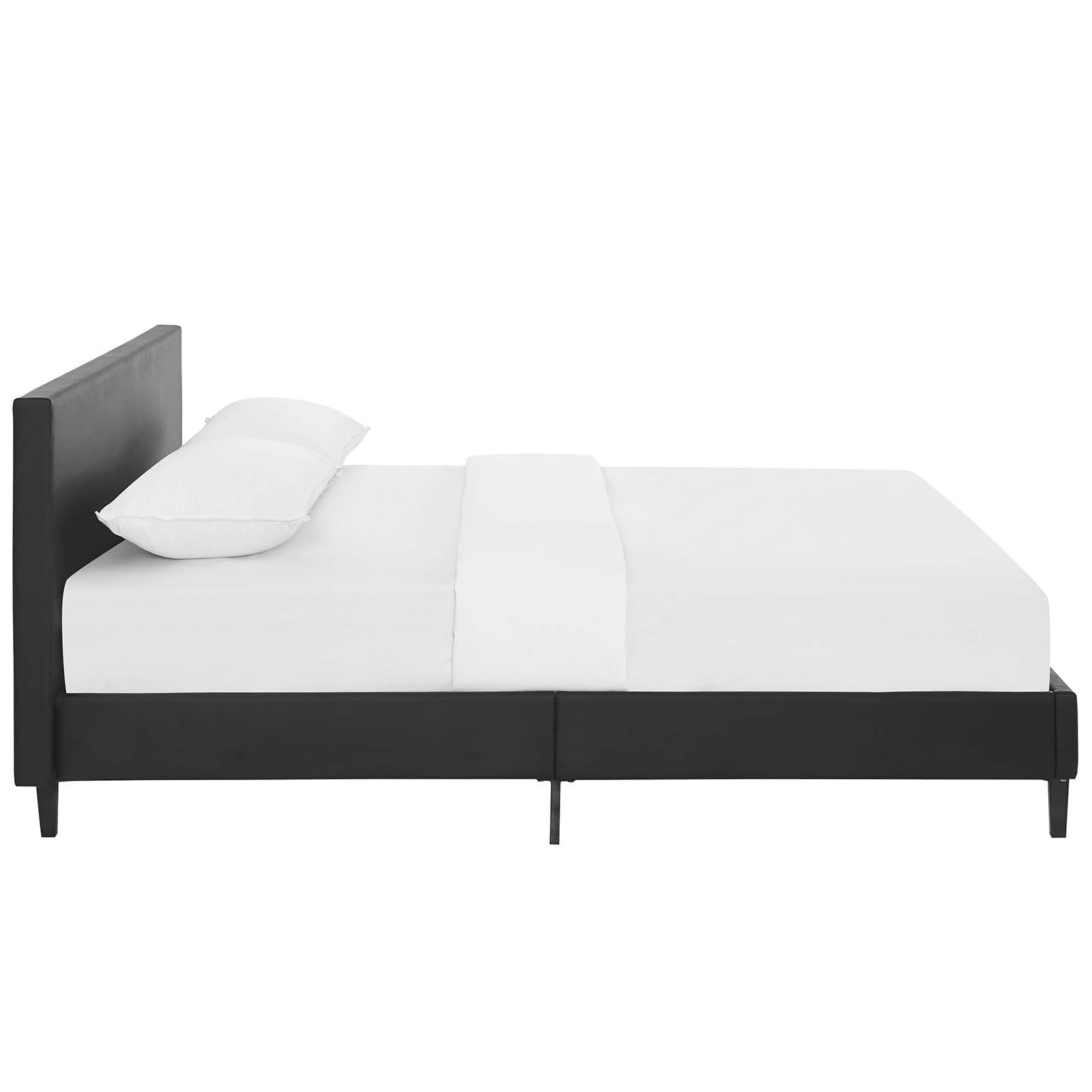 Modway Anya Upholstered Black Faux Leather Full Platform Bed With Wood Slat Support