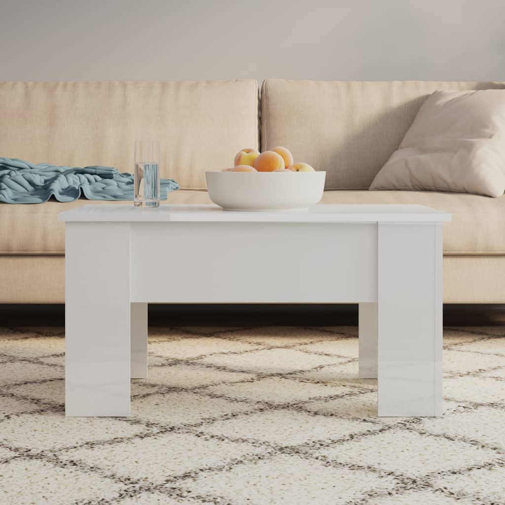 vidaXL Engineered Wood Coffee Table with Liftop, High Gloss White Finish, Rectangular Structure, 31.1x19.3x16.1, Perfect for Living Room or Office