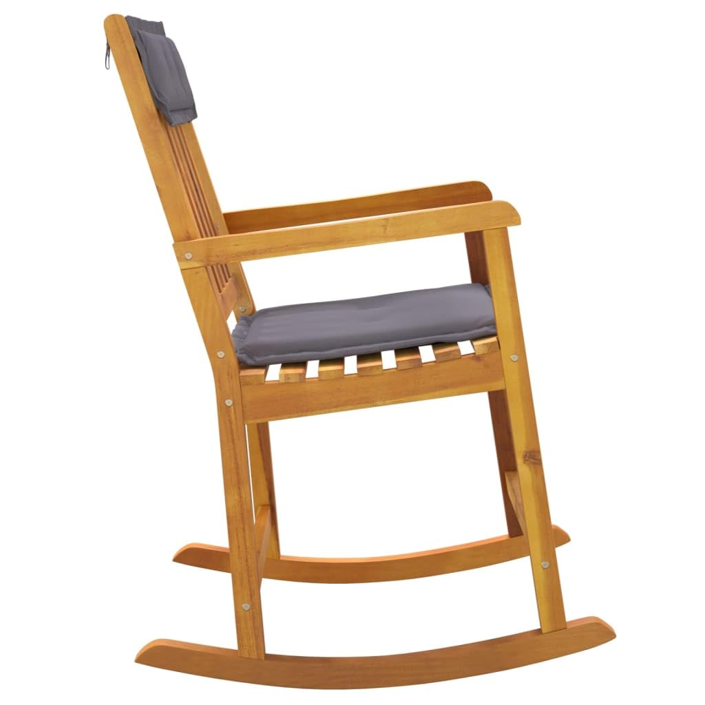 vidaXL Rocking Chair - Solid Acacia Wood with Dark Gray Cushions - Ideal for Indoor and Outdoor Use - Comfortable Backrest and Seating