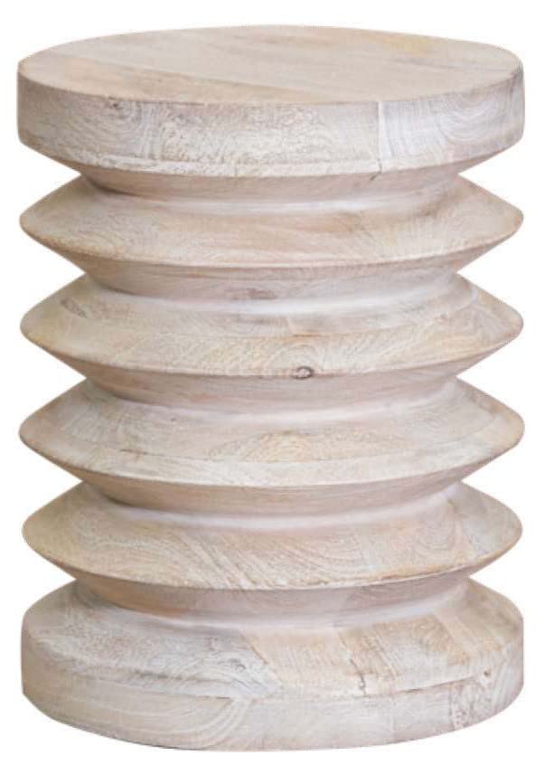 HomeRoots Whitewash Modern Natural Mango Accordian Style Wood Side Table