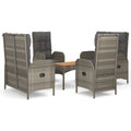 vidaXL Patio Dining Set 5 Piece, Wicker Dining Table and Chair with Cushions, Reclining Chair for Lawn Backyard Garden, Gray Pol