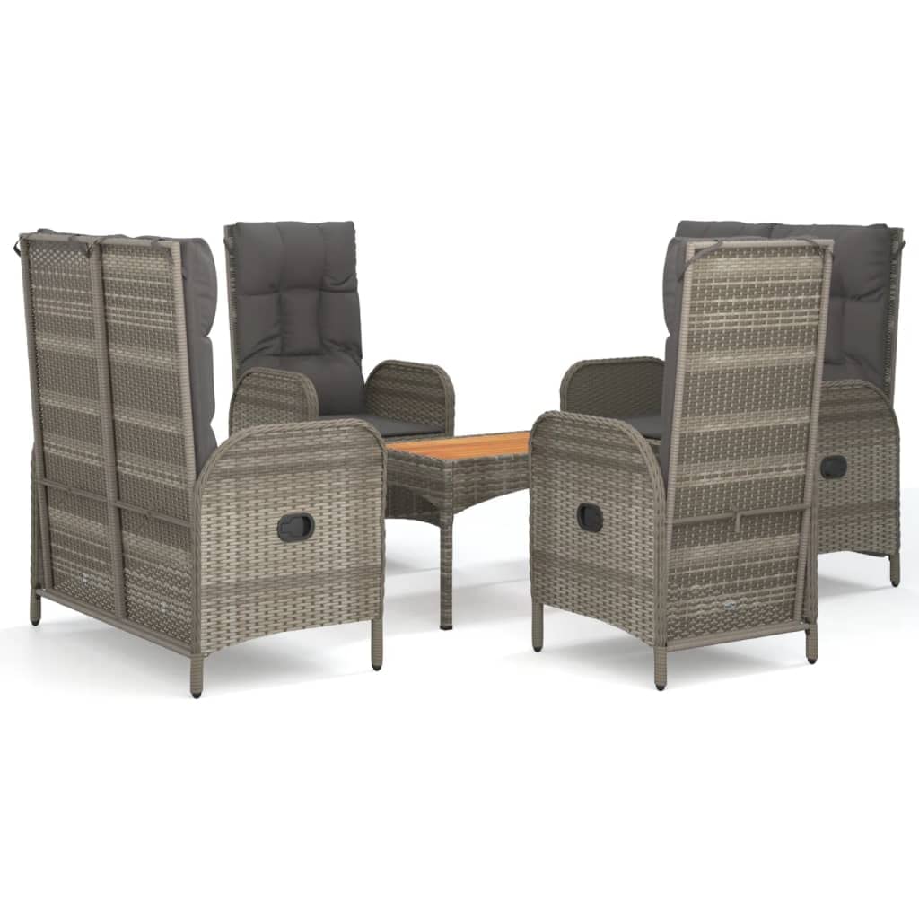 vidaXL Patio Dining Set 5 Piece, Wicker Dining Table and Chair with Cushions, Reclining Chair for Lawn Backyard Garden, Gray Pol
