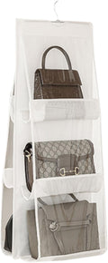 Xpandio 1 Pc 6 Pockets Hanging Purse Handbag Organizer Clear Hanging Shelf Bag Collection Storage Holder Purse Bag Wardrobe Clos