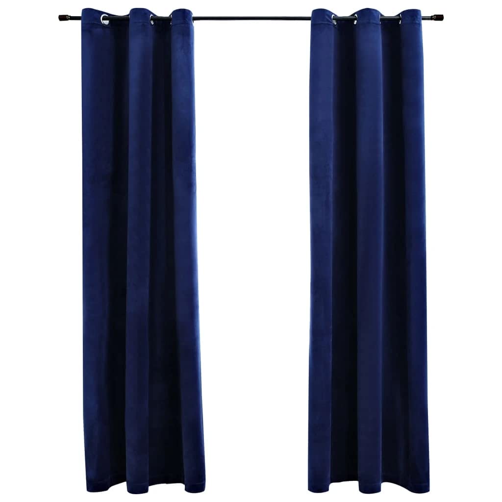 vidaXL 2X Blackout Curtain with Rings Window Blind Covering Drape Drapery Interior Privacy Bedroom Living Room Navy Blue 37&quot;x63&quot; Velvet