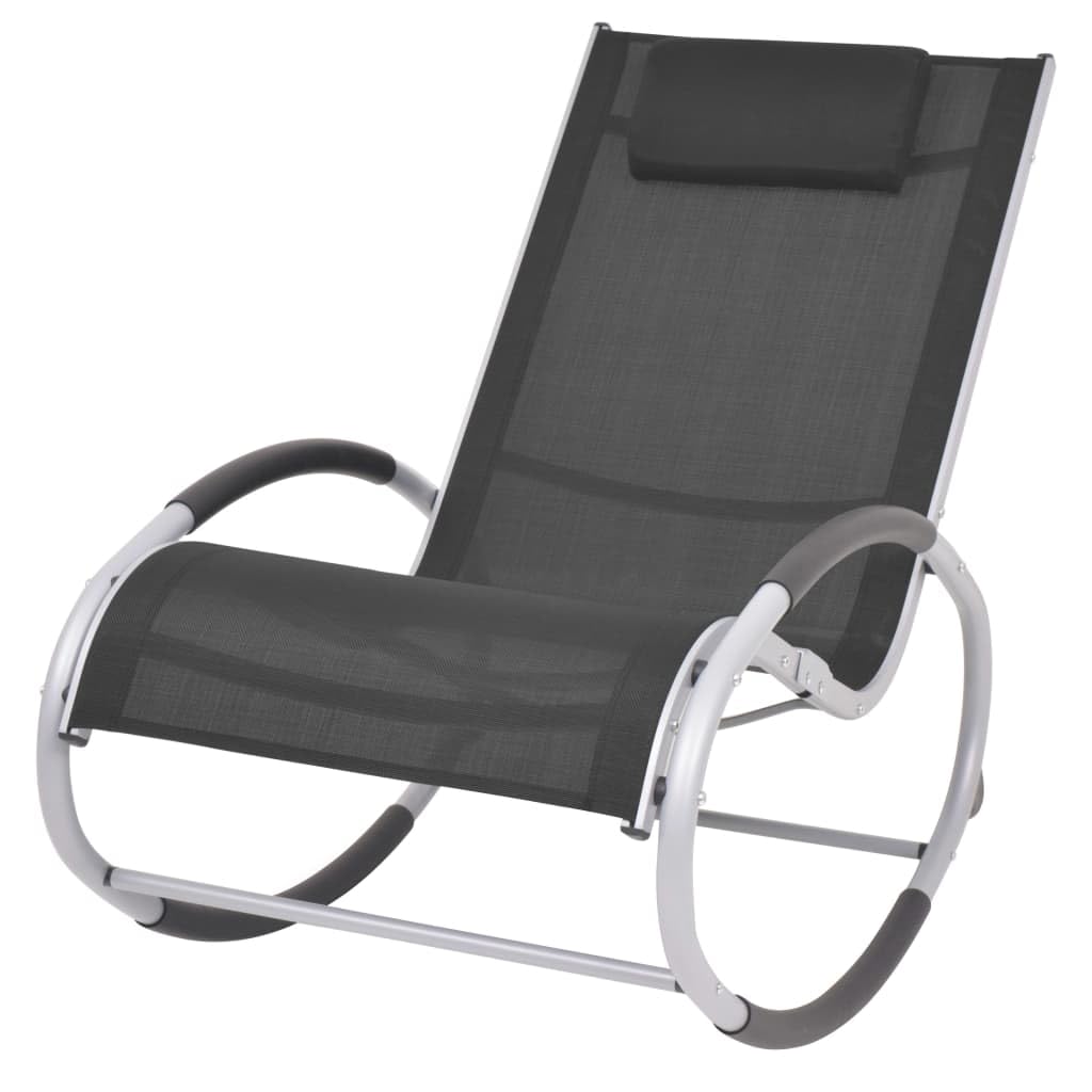 vidaXL Outdoor Rocking Chair in Black, Weather-Resistant with Aluminum Frame & Comfortable Textilene Seat, for Patio & Garden- Ergonomic Design with Cushion