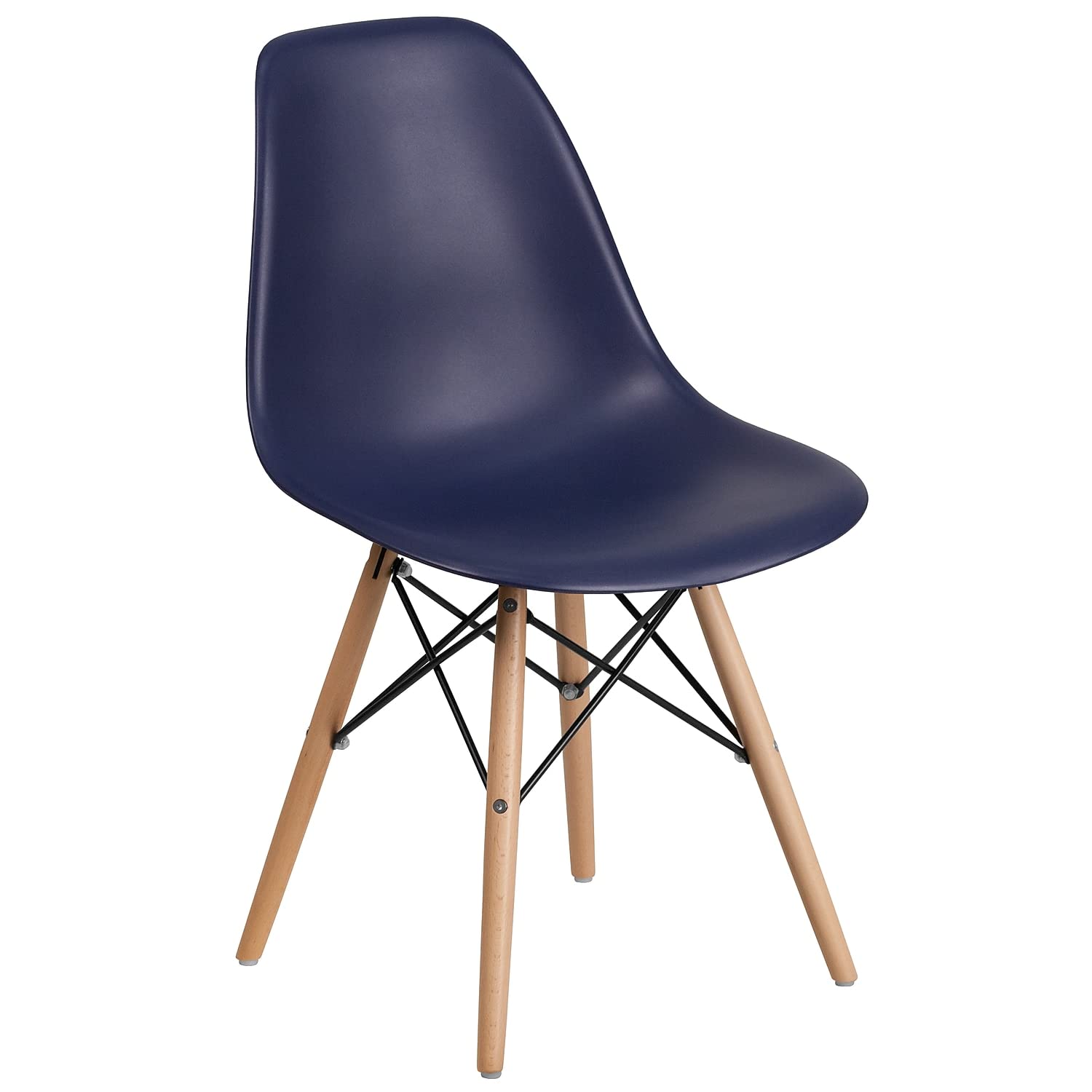 Flash Furniture Elon Series Navy Plastic Chair With Wooden Legs For Versatile Kitchen, Dining Room, Living Room, Library Or Desk Use
