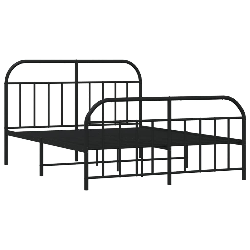 vidaXL Double Bed Frame with Headboard and Footboard in Black | Sturdy Powder-Coated Steel Construction | Complete with Metal Slats and Center Legs | Extra Under-Bed Storage Space