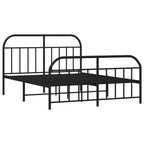 vidaXL Double Bed Frame with Headboard and Footboard in Black | Sturdy Powder-Coated Steel Construction | Complete with Metal Slats and Center Legs | Extra Under-Bed Storage Space