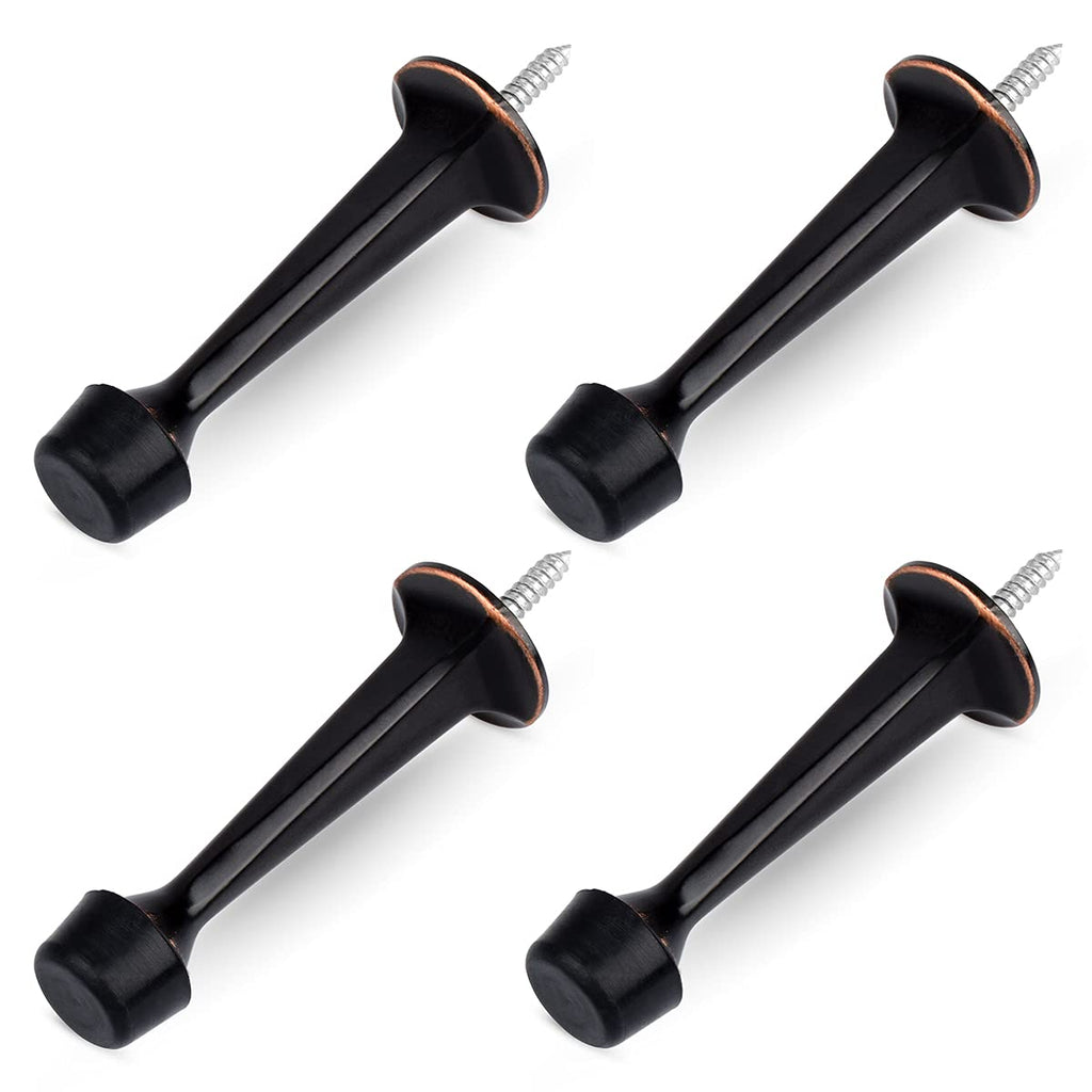 Homotek 4 Pack Heavy Duty Solid Rigid Door Stop With Soft Rubber Tip, Zinc Die Cast Door Stopper Protect Wall & Door, Oil Rubbed
