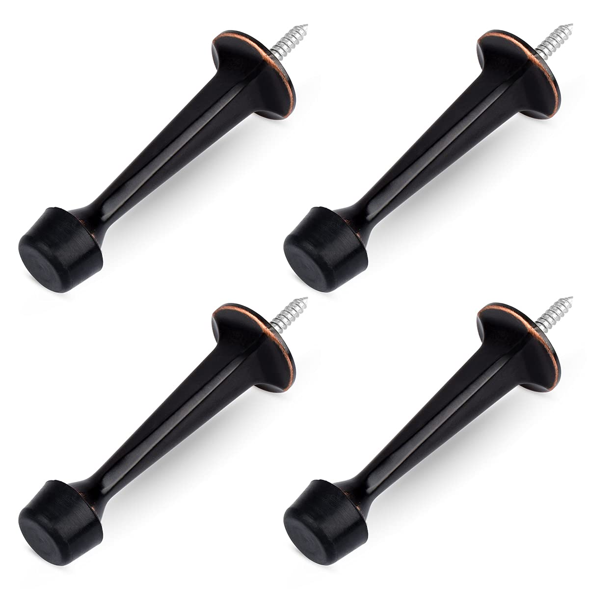Homotek 4 Pack Heavy Duty Solid Rigid Door Stop With Soft Rubber Tip, Zinc Die Cast Door Stopper Protect Wall & Door, Oil Rubbed