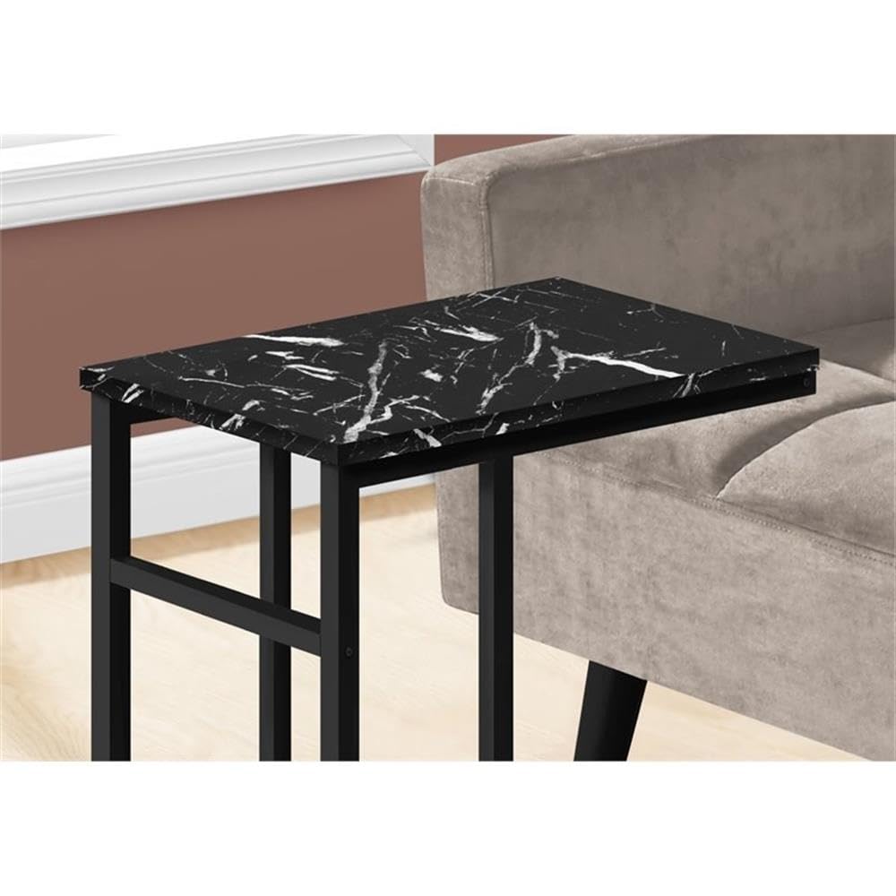 Monarch Specialties I 2174 Accent Table, C-Shaped, End, Side, Snack, Living Room, Bedroom, Metal, Laminate, Black Marble Look, Contemporary, Modern